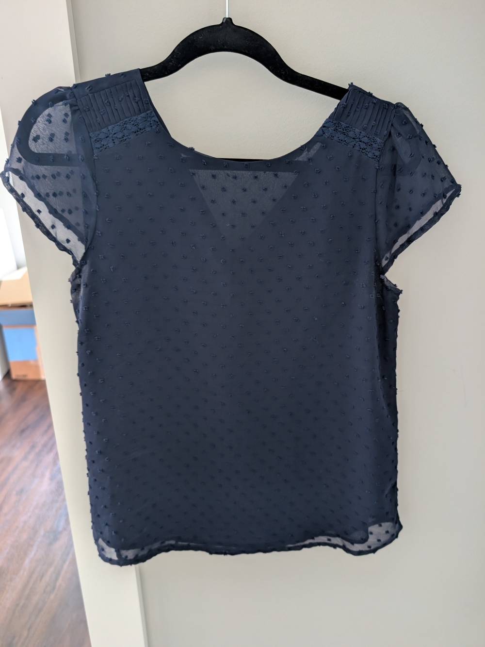 Women's Navy Swiss Dot Short Sleeve Blouse-stitch fix